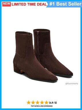 Coutgo Women's Low Heel Ankle Boots Faux Leather Suede Square Toe Dressy Fall